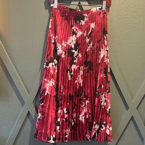 Banana Republic Floral Pleated Midi Skirt - Red and Pink